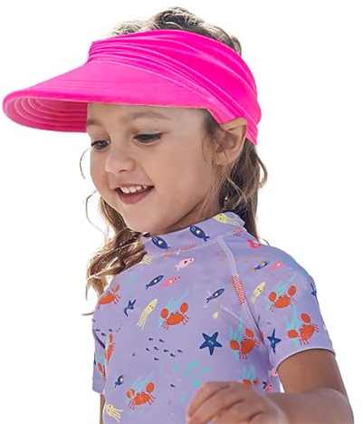 YAMEE Visiera Parasole per Bambini Estivo,Cappello Ragazze da Tesa Larga da a Coda di Cavallo Traspirante,Cappello da Spiaggia Ragazze Cappelli da Sole Blank Top Berretto da Baseball,1-9 Anni