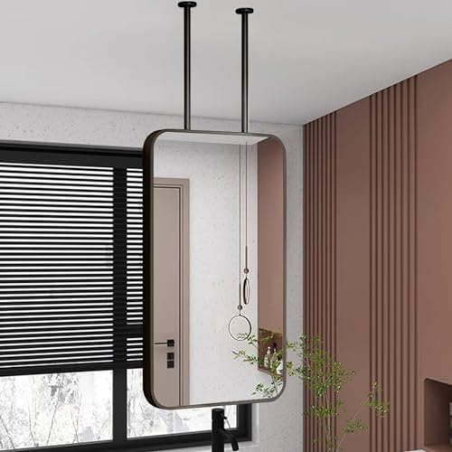 SZITW Rechteckiger Spiegel zum Aufhängen an der Decke, großer Badezimmerspiegel zum Schminken, Rasieren, Wandspiegel mit Metallrahmen und Ausleger, schwarzer Hängespiegel (Größe: 40 cm x 60 cm)