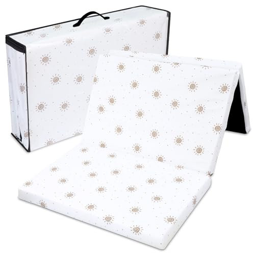 Klappmatratze Faltbare Reisebett Baby Matratze 60x120 cm - Faltmatratze für Kinder Gästematratze klappbar Babymatratze Bodenmatratze Schlafmatratze und Reisematratze Sonne