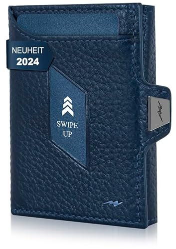 Marc Peter® Jupiter Blau Echtleder Slim Wallet mit Münzfach | Kleines Portemonnaie für Herren mit RFID | Kompaktes Portmonee | Mini Geldbörse für Männer | Kreditkartenetui für bis zu 11 Karten