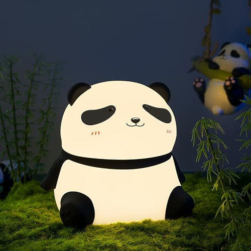 Wetry Veilleuse Enfant Rechargeable Lampe de Nuit Panda Veilleuse Bébé Nomade Lampe Chevet Chambre con Minuteur Lampe Panda Silicone Cadeau Garçon Fille