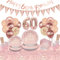 INSANYJ 60th Rose Gold Party Decorations Set, Includes Plates, Cups, Napkins, Straws, Tablecloth, Balloons and Banners for Women's 60th Birthday Party