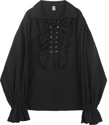 Tunika Herren Mittelalter - Renaissance Halloween Gothic Piratenhemd Oberteile Mit Schnürung Mittelalterliches Vintage-Kostüm Kurzarm/langarm Hemden Leinenhemd Freizeithemd Herren-Kostüm Steampunk