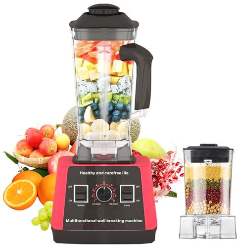 Batidora profesional Inox. 5000 W, batidora multifuncional, 4 cuchillas de acero inoxidable, 9 velocidades, función pulse, limpieza automática, licuadora de vidrio 2,5 L, sin BPA, batidora batidora de