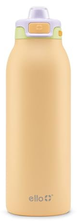 Ello Pop & Fill 40oz Stainless Steel Water Bottle with Quick Fill Technology, Double Walled and Vacuum Insulated Metal, Leak Proof Locking Lid, Sip and Chug, Reusable, BPA Free, Sunset Meadow