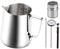 NathrBTV Milk Jug 600ml/21oz, Milk Frother Frothing Jug Stainless Steel with Thermometer Powder Shaker Coffee Art Pen for Making Latte Cappuccino