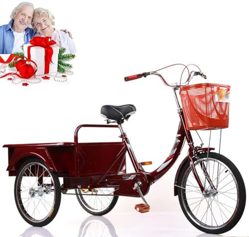 MegLob Erwachsener Dreirad, Multifunktionales Dreirad-Kreuzfahrttrike Für Picknick, Cruiser-Cargo-Fahrrad Für Senioren, Trike-Fahrrad Für Erwachsene Mit Großer Kapazitätskorb,M