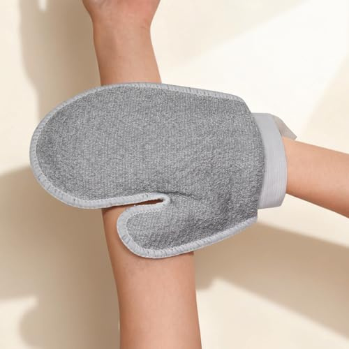 UKTOP Peelinghandschuhe 2 Stück Exfoliating Glove incl Peelinghandschuh für Bad - Peeling Handschuh Körperpeeling Grau