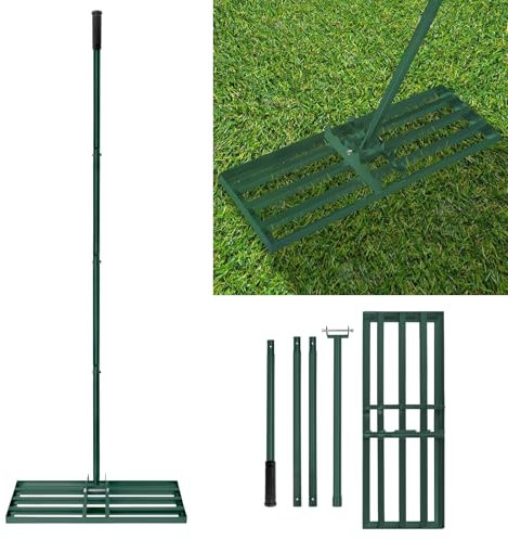 Froadp Rakel aus Metall Leveler Rasenrechen Golf Gartengras Levelingrake mit Rutschfestem Gummigriff Einstellbare Länge Levelawn Rake für Sanden Abziehen Perfekten Rasen (25x75cm Grün)