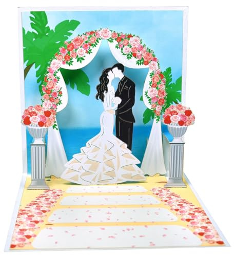 Strandhochzeit Pop Up Grußkarten mit leerer Notizkarte und Umschlag, zur Feier von Liebe, Feiertag, Geburtstagen, Jahrestag, Valentinstag, Hochzeit, Urlaubs