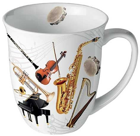Ambiente Porzellan Tasse ca. 400ml Becher Bone China Mug Für Tee Oder Kaffee Music instruments