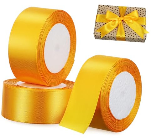 TEMPNAP 3 Rollen Verpackung Band Weihnachtsband Für Handwerk Hochzeit Verkaufsstand Lametta Gold Strauß Grad Türkis Blaues Band Schleifen Zum Verpacken Wand Yellow Polyester