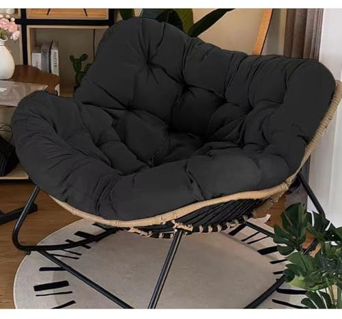 JFUNANQH Schaukelstuhl, Patio-Ei-Schaukelstuhl, Patio-Korb-Ei-Stuhl mit gepolstertem Kissen, Rattan-Korb-Loungesessel, großer bequemer Schaukelstuhl für Schlafzimmer, Wohnzimmer, Veranda, G