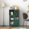 KOMHTOM Armoire de Rangement Moderne,Commode Multifonctionnel avec 2 Portes Vitrées et 4 étagères Réglables,Espace Ouvert,Design sans Poignée,pour Salon et Chambre à Coucher (Vert)