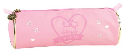 Hamelin - 1 Trousse Fourre-Tout Rond CHIPIE Rose Coeur - Dimension 22 x 7 cm - Fermeture Zippée - 1 Compartiment