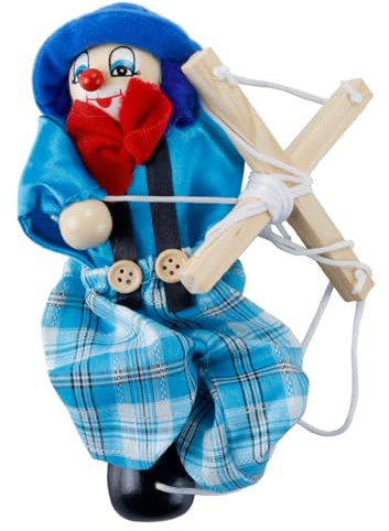 Sarini Clown-Marionette, Schnurpuppe, Handmarionette aus Holz, Puppenspielzeug zum Geschichtenerzählen als Geschenk (blau)