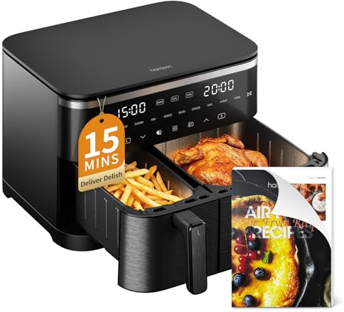 HAIMEEC Dual Zone Digital Air Fryer Pro Max, 2 Drawers, 11L, 8-in-1, Quiet<60dB for Family Cooking, Max Crisp, Roast, Bake, Reheat, Dehydrate
