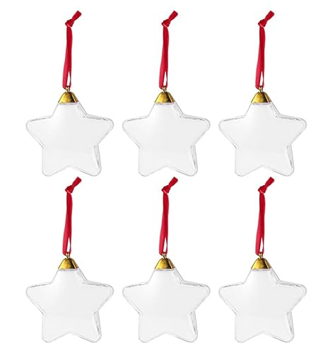VILLCASE 6 Stück Christbaumschmuck mit Foto Stern – Transparente Weihnachtskugeln zum Befüllen & Selbst Gestalten – DIY Fotorahmen Anhänger Kunststoff Bruchfest für Weihnachtsbaum Deko