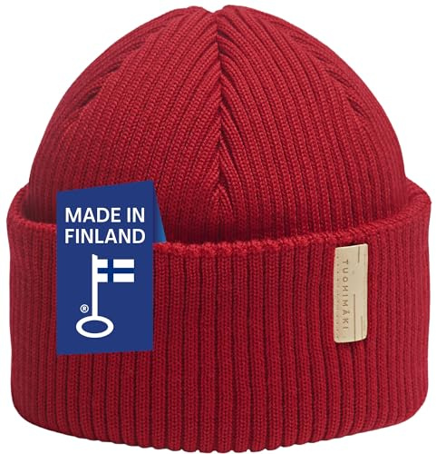 TUOHIMÄKI Fisherman Beanie für Herren und Damen, Merino Mütze aus 100% Merinowolle, Fischermütze Docker Mütze eng anliegend, temperaturregulierend, Made in Finland, Farben Schwarz, Rot, Beige