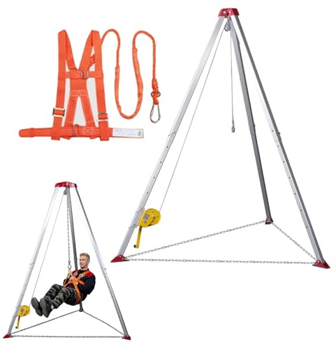 Laohucai Confined Space Tripod Kit, Heavy-duty Sewer Rescue Tripod, Winch Rescue Appliance with Falling Protector&Steel Cable&Safe Belt, for Lifting Items and Emergency Rescue(Load 2600lbs 10m)