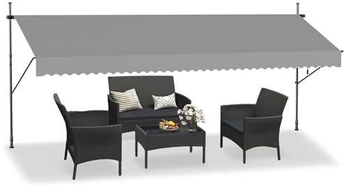 HENGMEI Klemmmarkise Balkon Markise Einziehbar Balkonmarkise Sonnenschutz ohne Bohren höhenverstellbar (400 x 120 cm, Grau)
