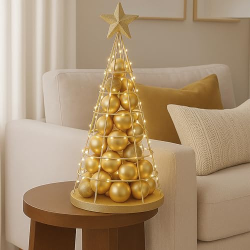 Mendler Deko-Baum HWC-O91 Metall 60cm - goldfarben | Weihnachtsbaum, Schmuckbaum, Weihnachtsdeko, Christbaum, zum Beschmücken