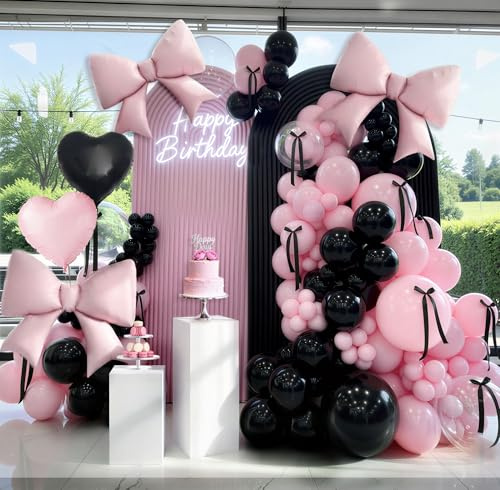 158PCS Ballon Noirs Rose Arche Ballons Anniversaire Decoration Fille Ballons Noir et Roses Ballon Aluminium de Nœud Rose Noir Aluminium Forme Cœur pour Fêtes D'anniversaire D'enfants Fêtes de Filles