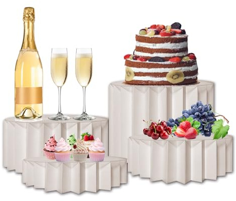 4 Pack Foldable Buffet Risers, 30cm Food Display Stands with 4 Heights | Stackable Cardboard Cake Stand for Party Wedding Afternoon Tea Baby Shower, Come with a Storage Bag
