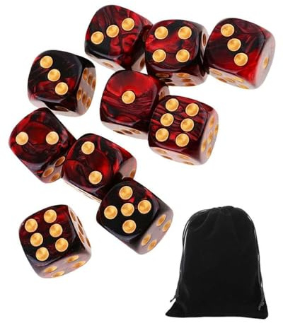 CULEB 10 Stücke Würfel,16mm D6 Würfel Set mit Samtbeutel,Würfelset für Kniffel-spiel,Brettspiele,Tabletop-Spiele,Matheunterricht(Schwarz-Rot)
