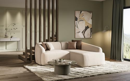DOMO. collection Ecksofa Parika, L Couch, organische Form, Longchair rechts, klein, 216 x 196 x 81 cm (BxTxH), Creme