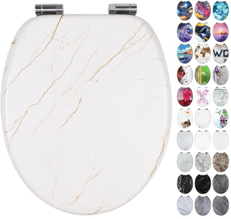 Fanmitrk Wooden Toilet Seat-Durable MDF Toilet Seat Soft Close Marble Effect(Marble11)