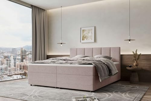 99rooms Bergamo Boxspringbett Doppelbett Ehebett Cordstoff AMBIENCE Pastellrosa 160x200 cm Komfortschaum Topper 3,5 cm, Bonellfederkern-Matratze 19 cm
