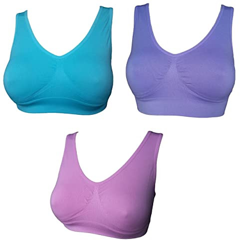 UtopyaUK 3 6 9 Pack Comfort Bra Women Girls Crop Top Seamless Bra Sleep Yoga Bralette Stretch Bras Sports Vest Wireless Post Surgery Bra Wire Free, 1 Turquoise 1 Baby Pink 1 Lilac, L