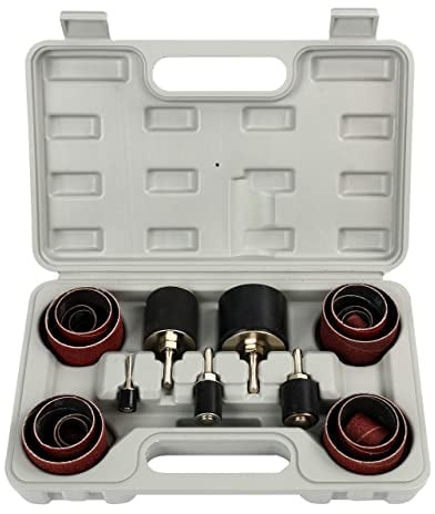 FreeTec 25tlg Schleifhülsen Schleifwalzen für Bohrmaschine, 80 120 Körnung Schleifhülsen Schleiftrommel Set, 1/4 1/8 Schleifspindel Schleifwalzen für Holz, Schleif Zubehör, Ø 12 18 23 31 50 mm