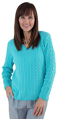 Fashion Friendly Ladies V-Neck Cable Knit Jumper | 8 Available (Aqua, Medium)