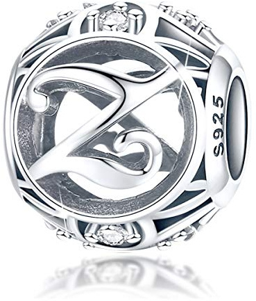 FOREVER QUEEN Alphabet Buchstabe Z Charm Bead mit klaren Zirkonia kompatibel für europäische Armbänder 925 Silber Sterling Charm Anhänger,BJ09121-Z MEHRWEG