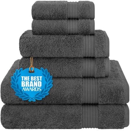 Cotton Paradise 6 Piece Towel Set with 2 Bath/ 2 Hand Towels 2 Washcloths for Bathroom, 100% Turkish Cotton Soft Absorbent, Gray