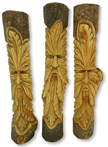 Thai Gifts Wooden Green Man Carving - Hand Carved Half Tree Log Old Man of The Woods 100cm