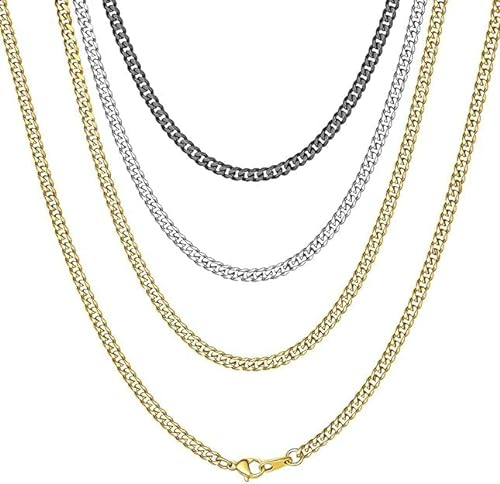 ChainsHouse Halskette Damen Gold Kette für Frauen Glieder Halskette Edelstahl Herren Kette 3mm Gliederkette 46cm Goldene Kette ohne Anhänger Panzerkette Kubanische Kette Halsschmuck für Tochter