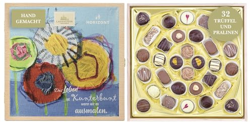 Lauensteiner Schatzkästchen Blume | 400g Trüffel und Pralinen | 32 Pralinen ohne Alkohol | Besonderes Geschenk