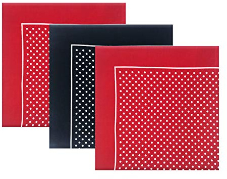 Warwick & Vance Men's 100% Cotton Handkerchiefs Pack Of 3, Red & Navy Supersize Hankies With Spot/Polka Dot Print (Assorted Colours), 55 x 55cm