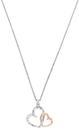Amor Kette mit Anhänger 925 Sterling Silber Damen Halsschmuck, mit Zirkonia synth., 42 cm, Bicolor, Herz, Kommt in Schmuck Geschenk Box, 2024171