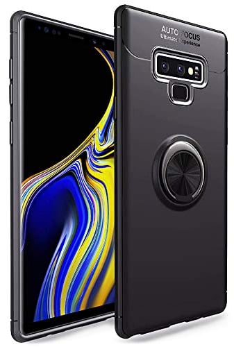 Kaliroo Cover Ring compatible with SAMSUNG GALAXY NOTE 9 Case, Protective Kickstand Bumper with 360-Degree Rotating Finger Holder for Magnetic Car Mount, Sturdy Rugged Silicone Skin, Color:Black