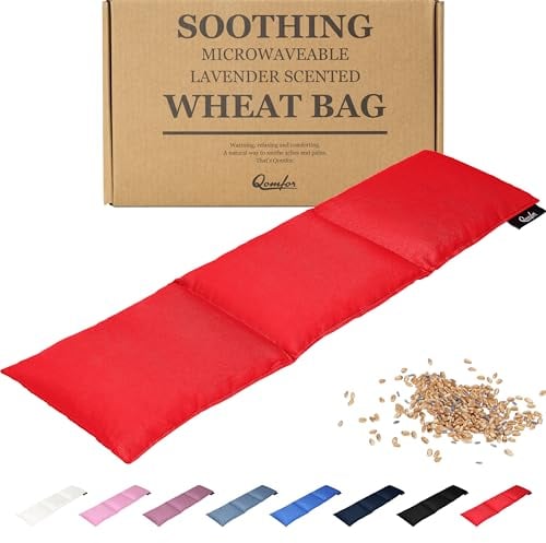 Qomfor Large Wheat Bag for Pain Relief - Microwavable Heat Pack with Lavender - Flexible Heat Pad for Back, Neck, Shoulder, Period Pain Relief - Soft & Soothing Heated Neck Warmer (Red)