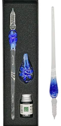 EACHHAHA Glass Dip Pen,Crystal Signature Pen for Art, Writing, Signatures — Decoration and Business Gift (3 piece blue flower Pen)
