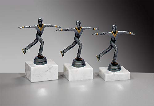 Henecka ⛸ Herren Pokal, Eiskunstlauf-Trophäe, Einkunstlauf-Resinfigur, Eiskunstläufer Altsilber & altgold, Marmorsockel, mit Wunschgravur, wählbar in 3 Größen oder als 3er-Serie (Sockel 65 x 30 mm)