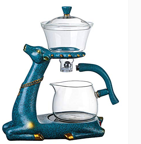 LIALIYA Juego de té de Vidrio, Conjunto de té de conservación de Calor automático, Tetera de Vidrio, Tetera de Flores, Tetera Clara con colador para té de la Tarde británica