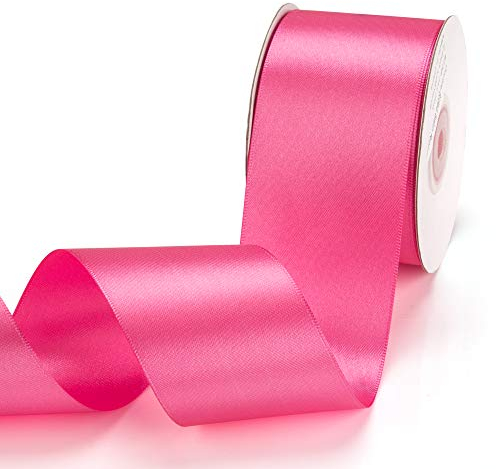 IHKFILAN Satinband, in Hot Pink (50 mm x 22.86 m), matt glänzendes Geschenkband, edles Schleifenband zum Dekorieren & Basteln, zum Einpacken besonderer Geschenke, für Hochzeiten, Taufen, uvm