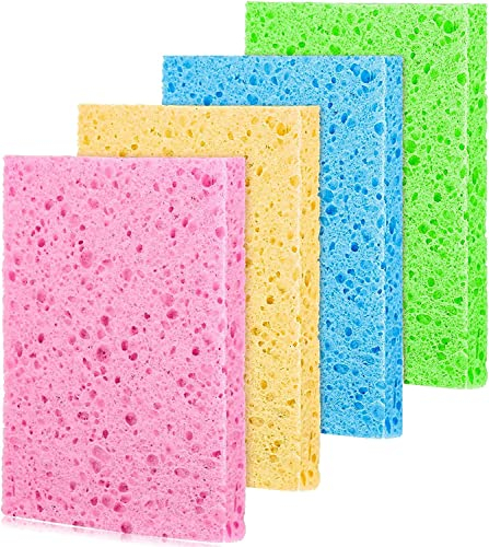 homeshopa.com 4 Pieces Cellulose Sponge Wipes Cleaning Scrub Washing Non-Scratch Sponge Colourful Cellulose Dish Sponge Dish Cloth Reusable Kitchen Cleaning Sponge ClothHome Car Daily Use,Pink