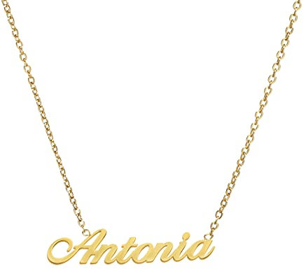 ANDANTE Premium Collection - Namenskette Antonia 14K Gold Edelstahl Halskette Personalisierte Kette mit Namen - längenverstellbar 43 cm - 48 cm